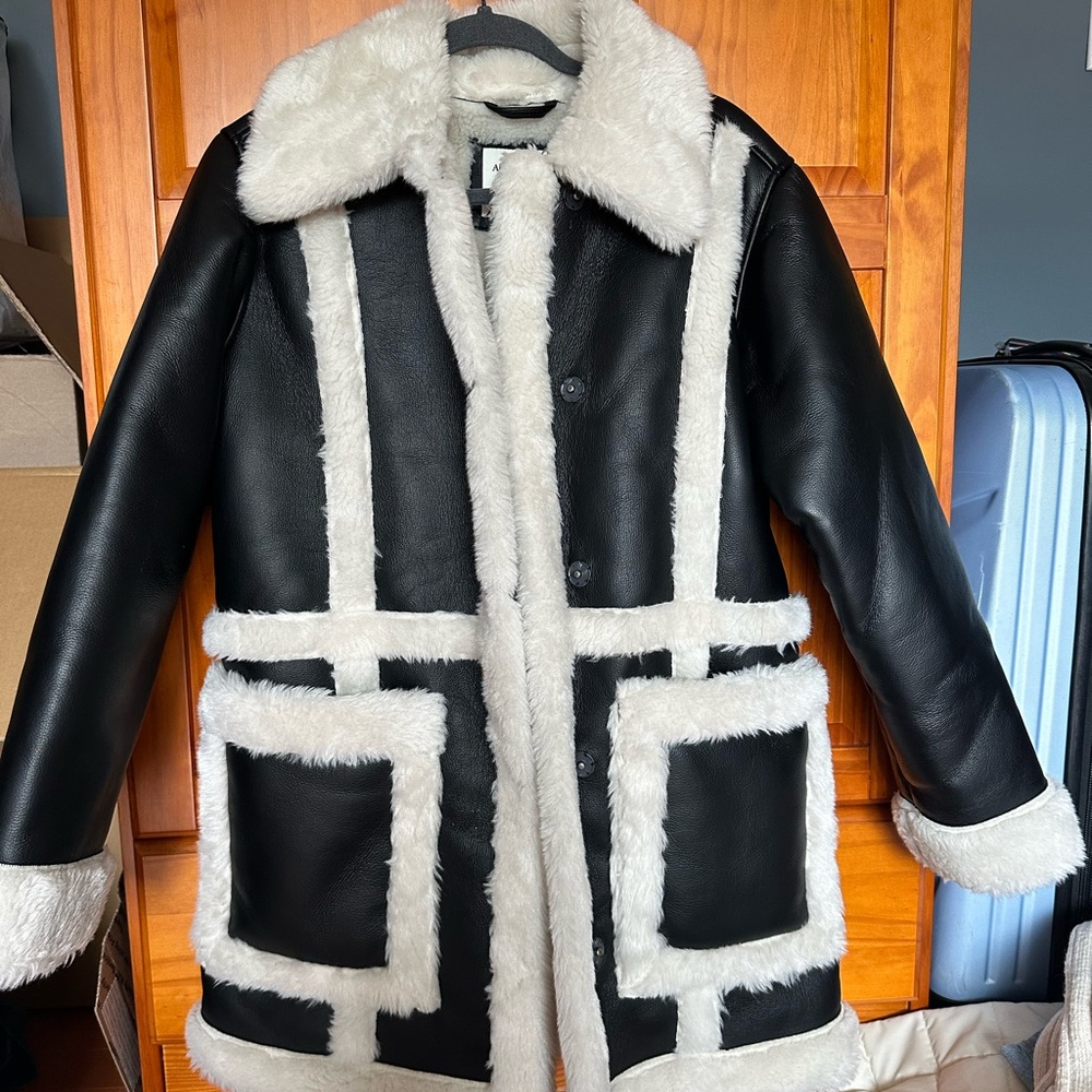 ABERCROMBIE Black and White Shearling Women's Coat